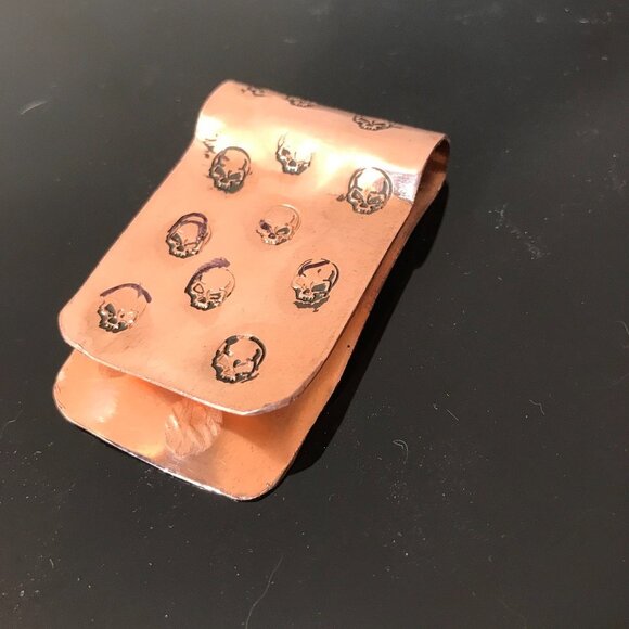 Rustic Skull Solid Copper Money Clip Artisan Handmade Stamped Biker Unisex Gift - Picture 6 of 9